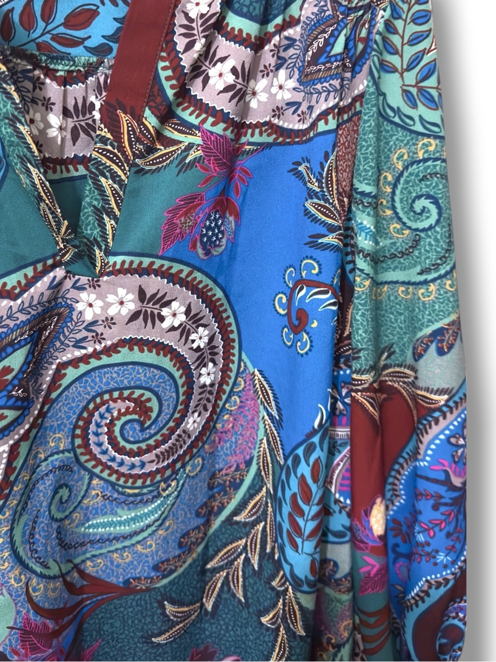 Zac & Rachel | NWOT Boho Teal Multi Paisley Split-Neck Blouse (size L) - Picture 5 of 15